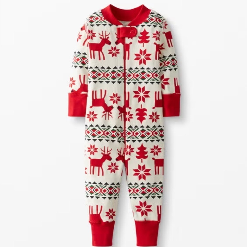 Hanna Andersson Dear Deer Festive Red and White Holiday footed pajamas 18-24